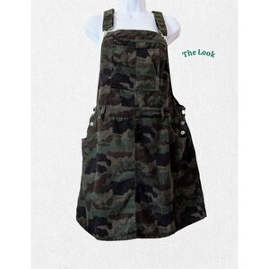 The Look Corduroy Camo Overall Skirt Dress XL Jumper Pinafore Green